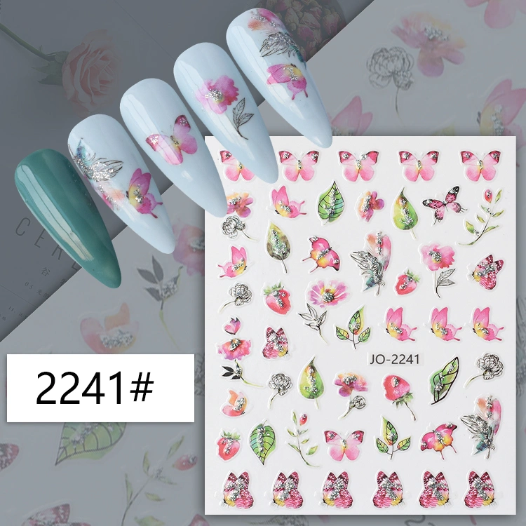 Floral Butterfly Adhesive Leaves Spring Summer Flowers Nail Stickers for Acrylic Nails Tips