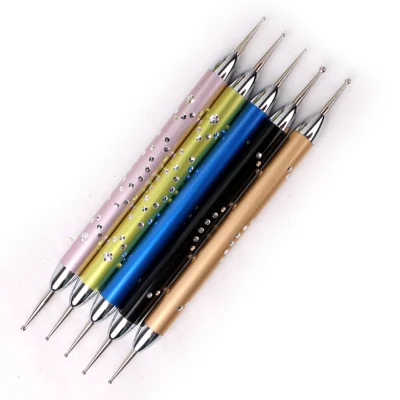 5 pz/set strass cristallo bidirezionale pennello gel UV pittura nail art penna punteggiante