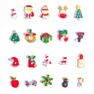 Fiocchi di neve 3D in metallo luccica borchie per nail art decorazione natalizia con renne Scok e ciondoli natalizi per unghie acriliche